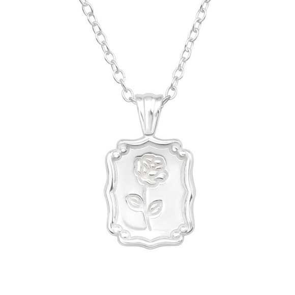 Sterling Silver Birth Flower Necklace Rectangle Pendant - Picture 1 of 9